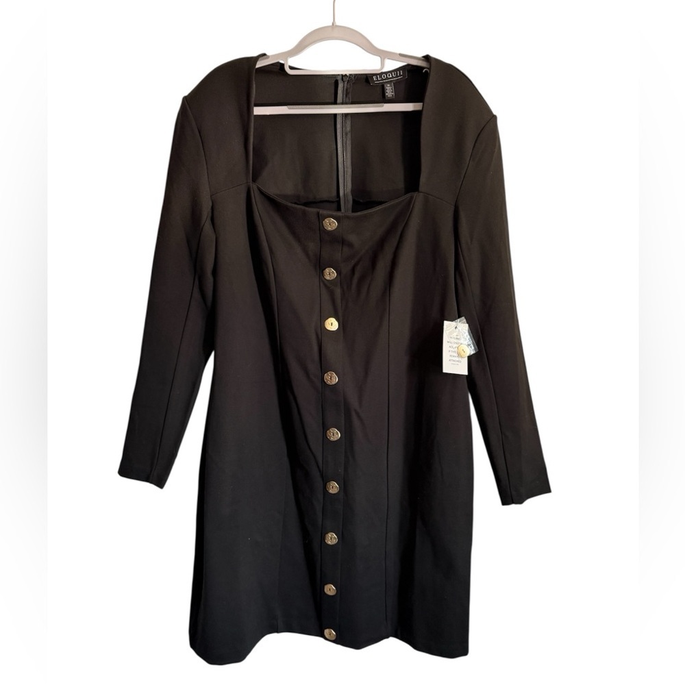 Eloquii Black Long Sleeve Button-Down Dress